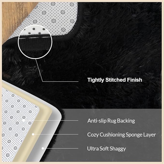 Mugorn Black Area Rugs 9x12 Living Room, Large Fluffy Rugs - Image 9