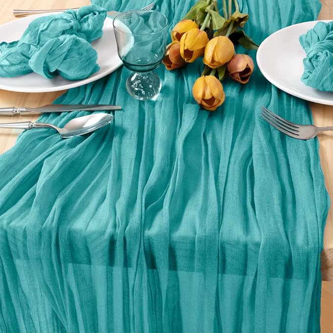 2 Pack Teal Green Cheesecloth Table Runner 10ft Rustic Summer Decor | - Image 2