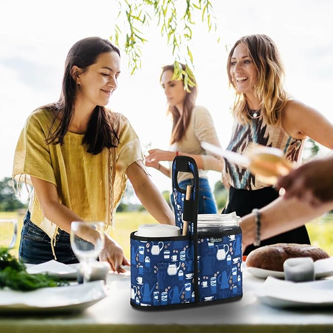 Beautyflier Drink Carrier with Handle for Delivery Reusable Insulated Coffee Cup Carrier Portable Cup Holder with Handle Organizer Tote Bag for Hot & Cold Drinks (2 Cup, Pattern2)