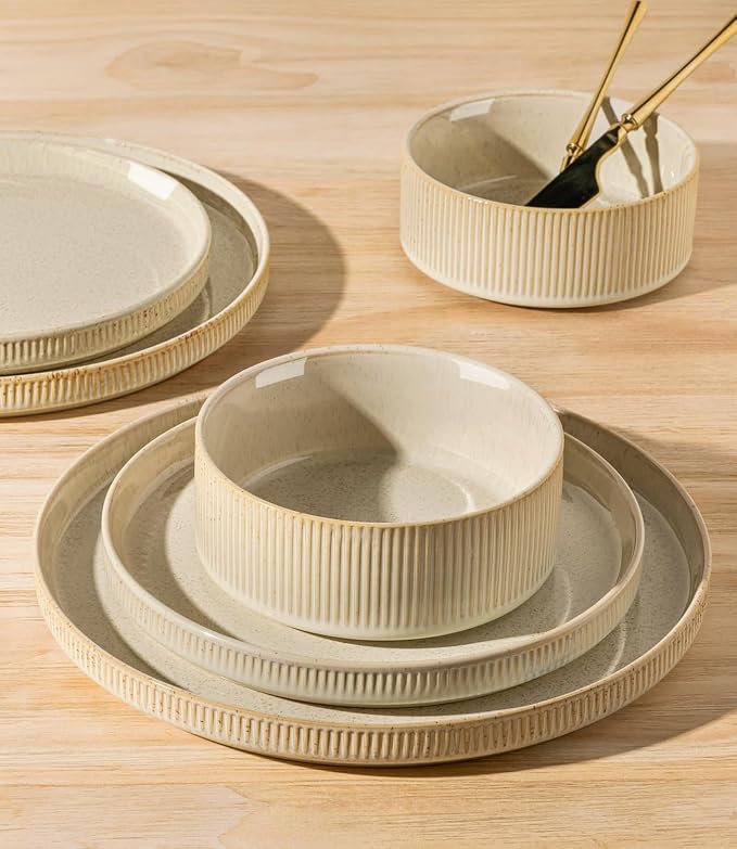 Ceramic Dinnerware Set for 6, 18-Piece Plates and Bowls Set | Lightweight - Image 4