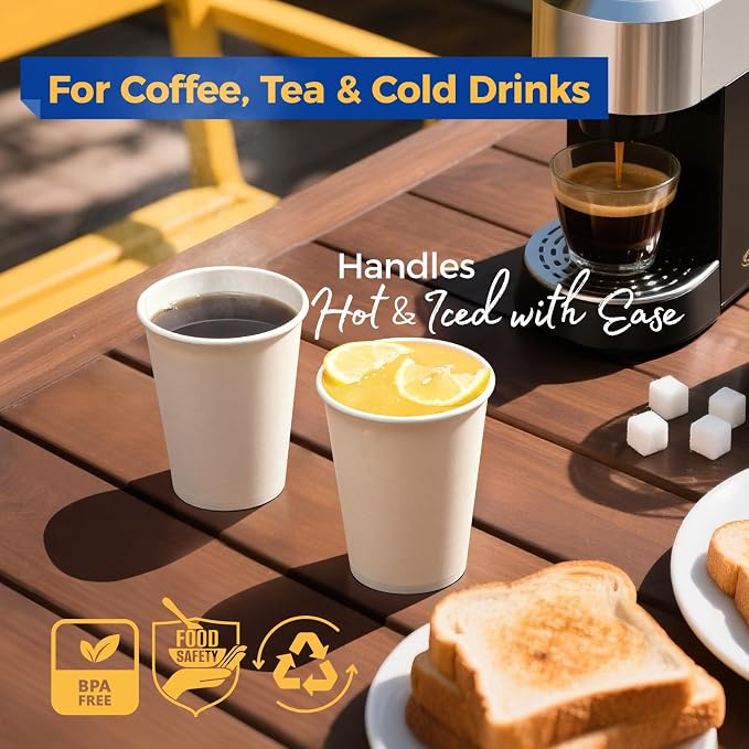 Fit Meal Prep 1000 Pack 12 oz Disposable Paper Coffee Cups, Premium White Hot - Image 4