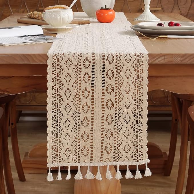 meioro Mesh Woven Table Runners, 10x78 Inch Boho Cotton Table Runner - Image 3