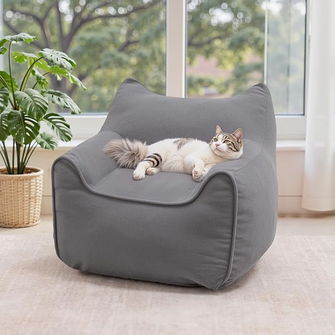 HOMMPA Bean Bag Chair for Kids Stuffed Toddler Bean Bag Sofa with Pocket Filler Cat Shaped Bean Bag Chair Boys and Girls Baby Lazy Floor Sofa Chair for Gaming Reading Playing Grey