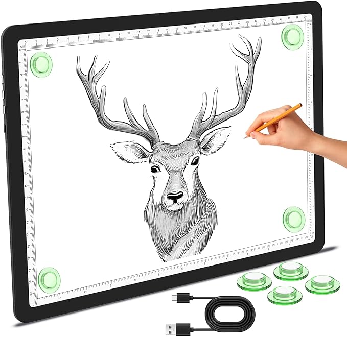 Phylosal Magnetic A4 Light Pad, Super Bright Light Box with Side Button, Diamond Art Light Board, Lightbox for Tracing and Drawing, USB Power Artcraft Light Table for Sketching, Weeding Vinyl (Black)