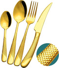 16-Piece Luxury Gold Hammered 18/10 Stainless Steel Silverware Set | Ultra by Xideman