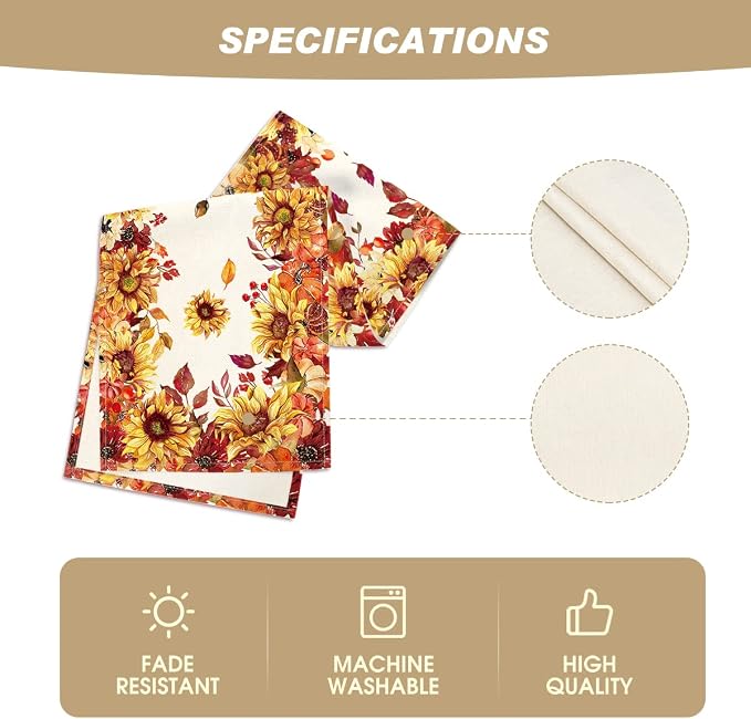 Artoid Mode 210 GSM Fall Table Runner 13x36 Inch Home Party Decor | Sunflower - Image 5