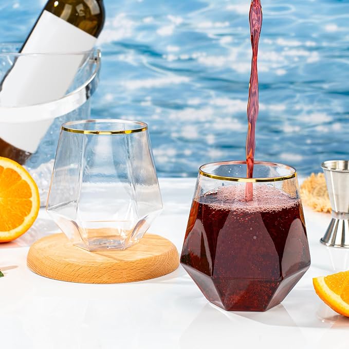 Goodluck 40PCS 12oz Diamond Stemless Plastic Wine Whiskey Glasses, Suitable - Image 4