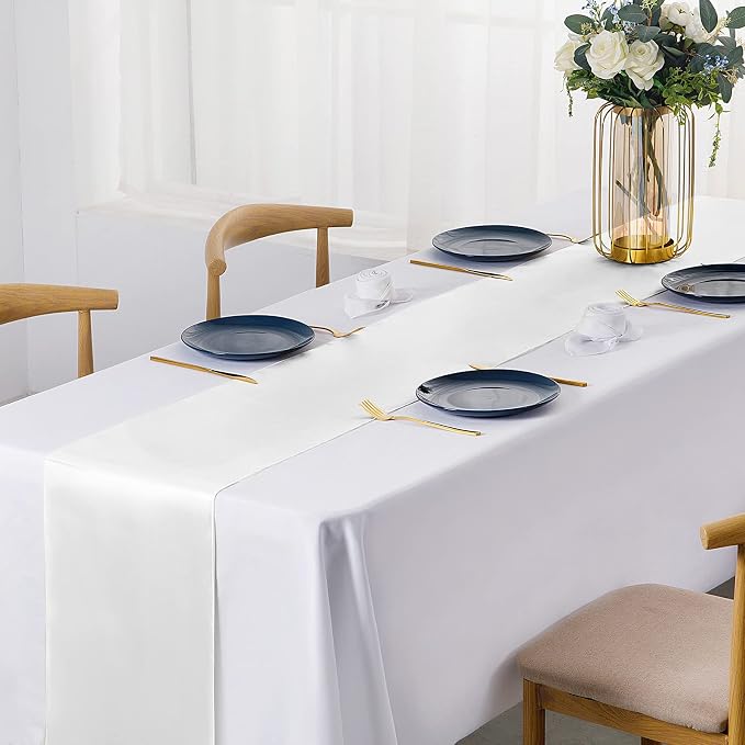 SiinvdaBZX 4 Pcs White Satin Table Runner 12 x 108 inches Long | Bright Smooth - Image 2