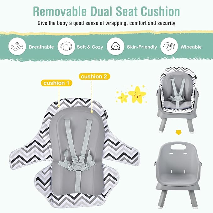 HONEY JOY 8 in 1 Baby High Chair, Convertible Highchair for Babies and Toddlers/Table and Chair Set/Building Block Table/Booster Seat/Stool/Toddler Chair with Safety Harness (Wave Gray)