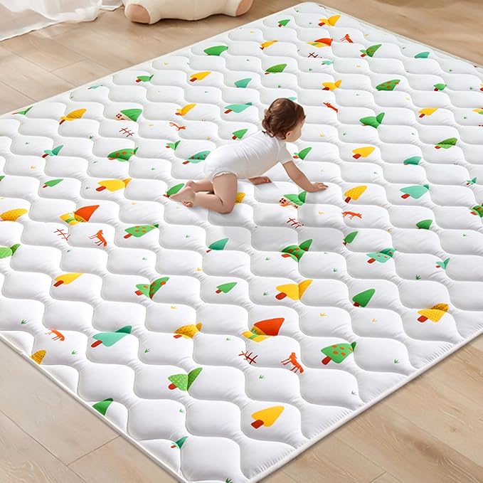 Odorless Premium Foam Baby Play Mat 79" x 63", Soft Microfiber Fabric Crawling Mat for Floor- Comfortable and Hypoallergenic, Non-Slip Cushioned Floor Playpen mat for Infants,Babies,Toddlers