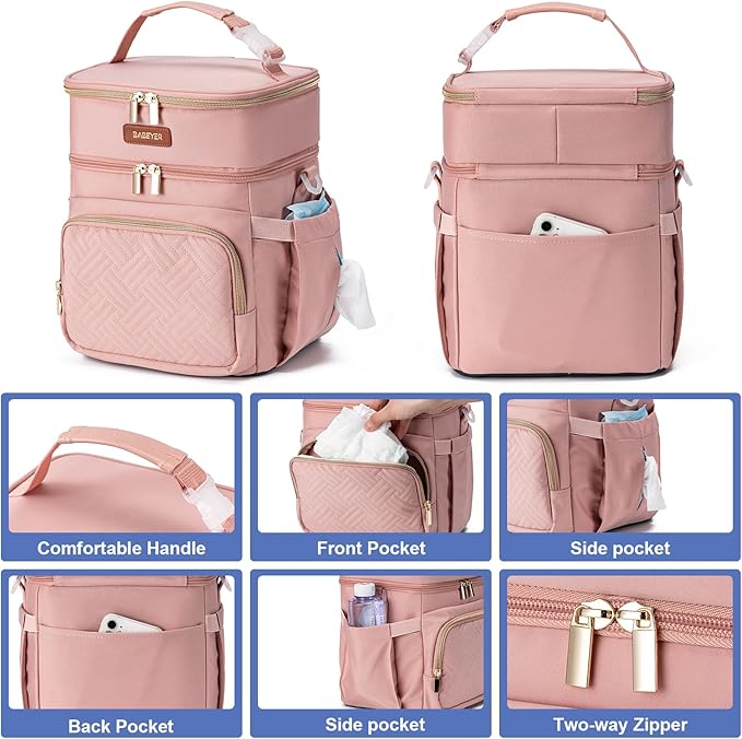 Insulated Breastmilk Cooler Bag with Ice Pack - Holds 6x9oz Bottles, Leakproof Double Layer, Baby Bottle Cooler Bag with Adjustable Strap for Nursing Moms, Daycare & Travel