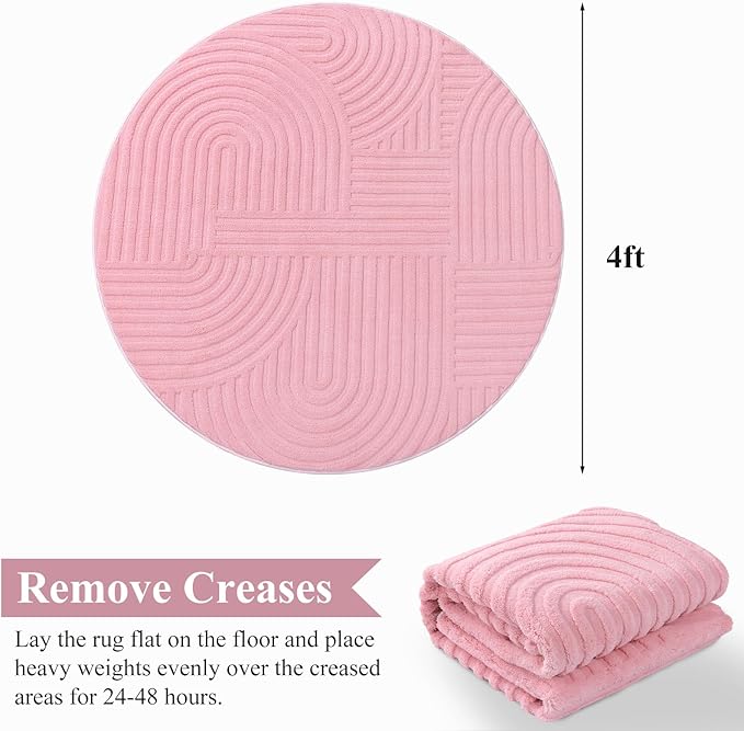 Pauwer Pink Area Rug for Girls Bedroom 4ft Soft Fluffy Non Slip Machine - Image 2
