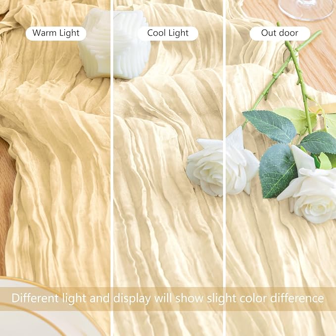 Cheesecloth Table Runner 10FT 2Pcs Beige Boho Gauze Rustic Sheer Runners | - Image 5