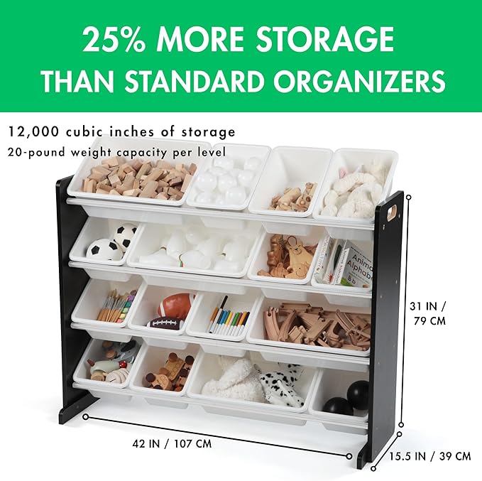 Humble Crew Supersized Toy Storage Organizer with 16 Removable Bins, Espresso/White – Large Toy Storage for Toddlers Ideal for Kids' Rooms, Playrooms, and Nurseries - Modern Toy Bins for Kids