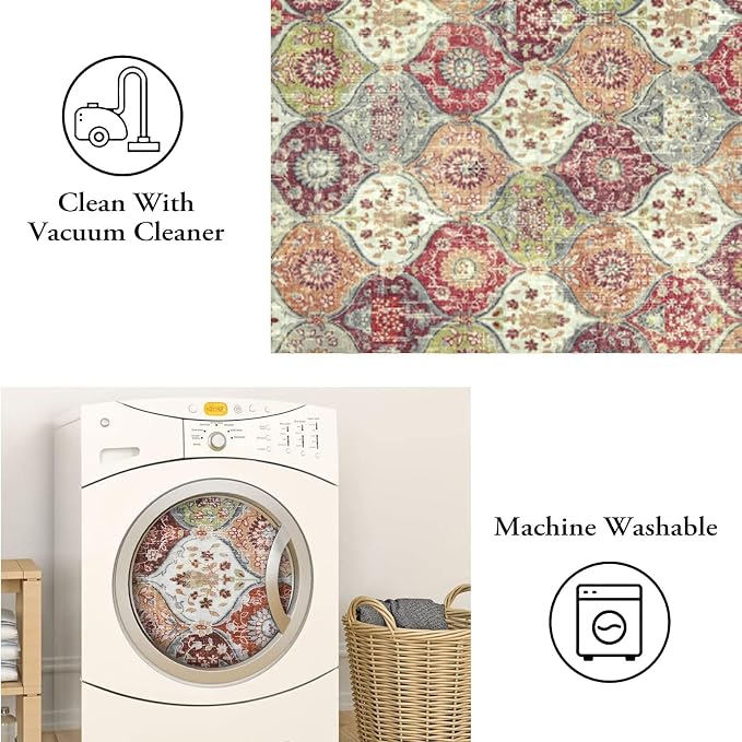 Lahome Moroccan Trellis Washable Round Area Rug, Round Rug 5ft Soft Non-Slip - Image 6