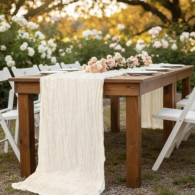 12 Pack Ivory White Cheesecloth Table Runner 120 Inch Boho Wedding Decor | - Image 8