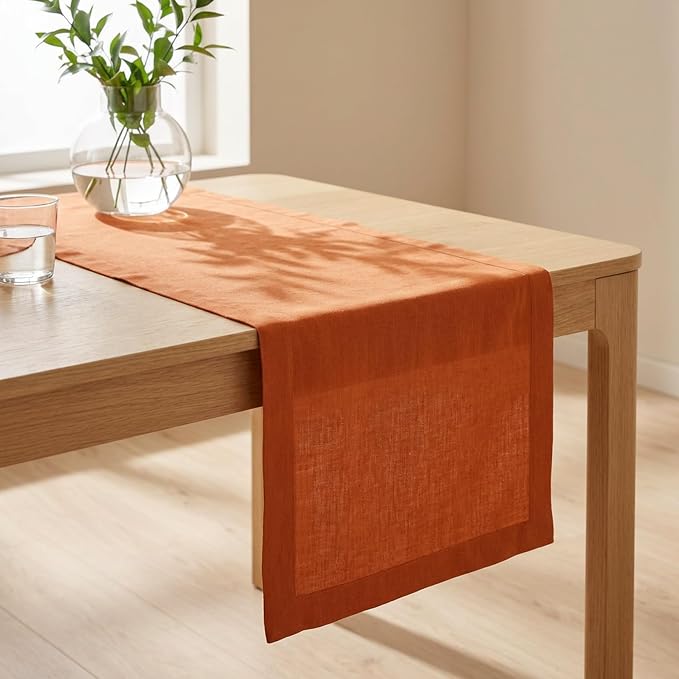 Solino Home 100% Pure Linen Dining Table Runner Orange, Fete 14 x 108 in | by SolinoHome