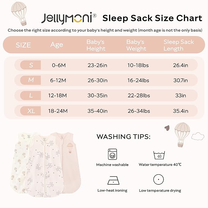 JELLYMONI Baby Sleep Sack 18-24 Months, 100% Cotton 3 Pack 0.5 TOG Baby Wearable Blanket Infant Sleep Sack with 2-Way Zipper Newborn Sleep Sacks