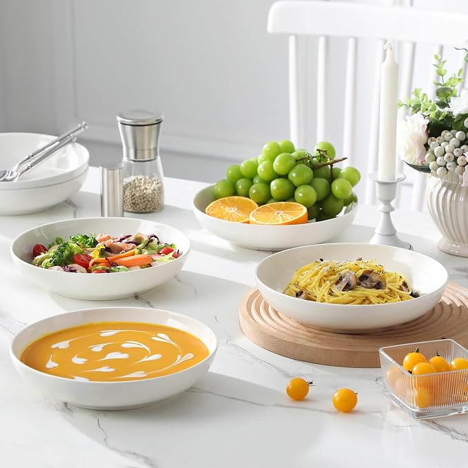 MALACASA 8.85" Large Pasta Bowls, 42 OZ White Salad Bowls Soup Bowls, Porcelain - Image 7