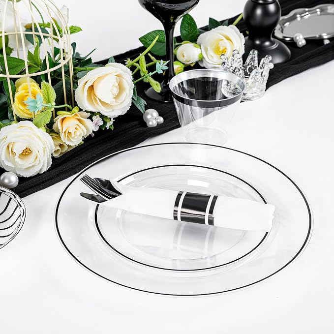 SUT 350 Pcs Black and Clear Plastic Dinnerware Set - Image 5