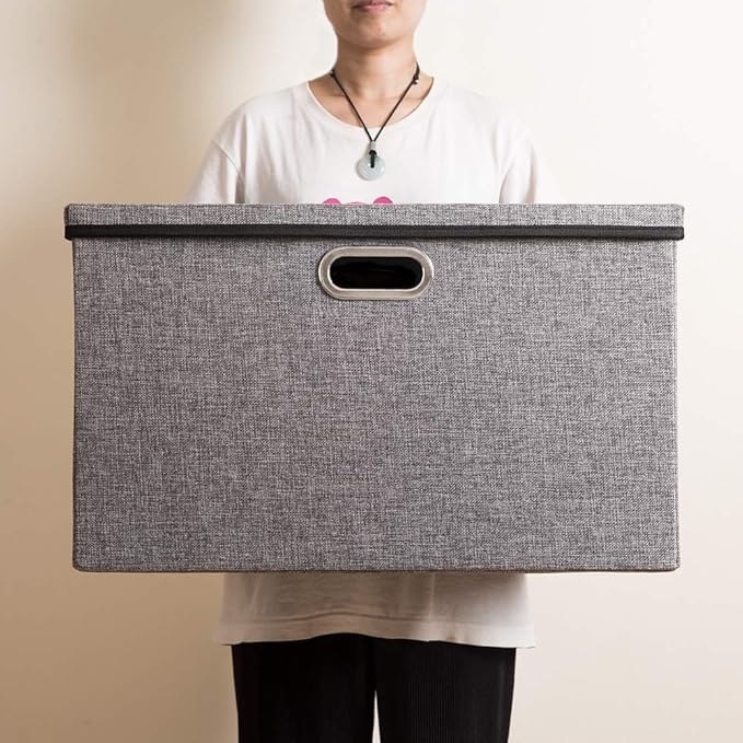 PRANDOM Extra Large Collapsible Storage Bins with Lids [5-Pack] Linen Fabric Foldable Storage Baskets Boxes Organizer Containers Cube with Cover for Bedroom Closet Office Nursery (22.8x15.75x13.8)