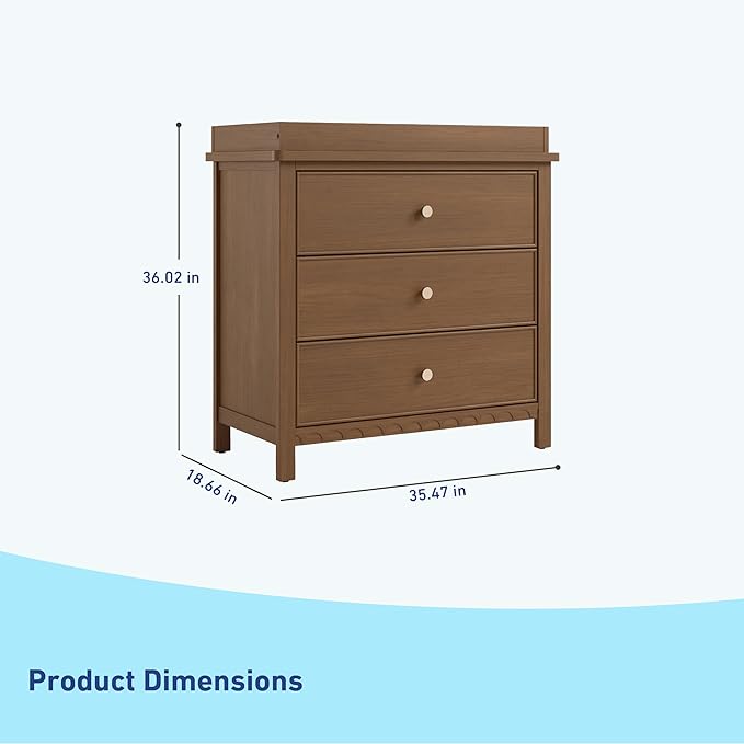 Graco Sasha 3-Drawer Chest with Changing Table Topper (Hazelnut) – GREENGUARD Gold Certified, Nursery Bedroom Wood Chest with Spacious Storage, Interlocking Drawer System, Pre-Installed Tracks