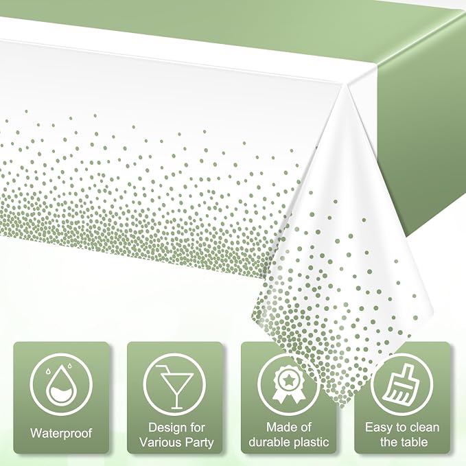 12Pcs White and Sage Green Tablecloth Decorations, Plastic White Table Cloth - Image 3