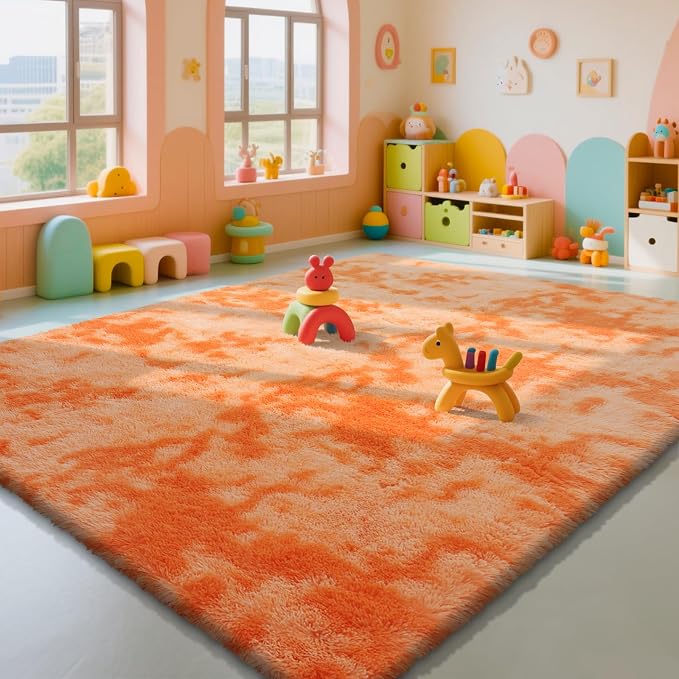 Mottling Orange Fluffy Rug Shag Area Rug, 9x12 Area Rugs by Yongyangjuxi