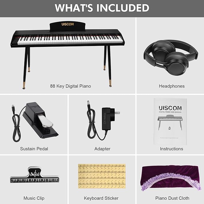 Digital Piano Keyboard 88 Key Semi-Weighted for Beginners,Full Size Electric Piano with Stand,Triple Pedal,Adapter,Sheet Music Stand,Headphone,USB-MIDI Compatible,Wood Brown or black