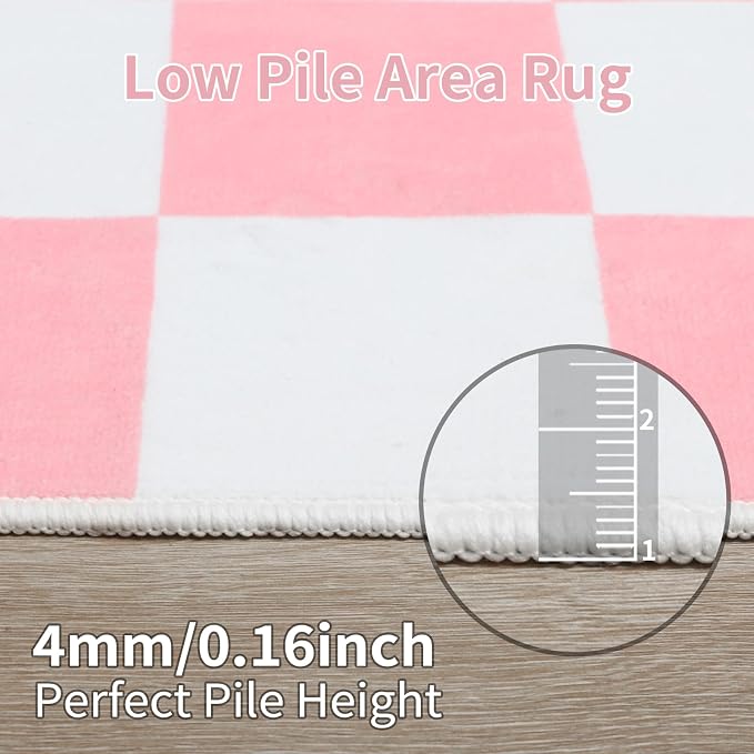 Terrug Pink and White Checkered Area Rug - Image 7