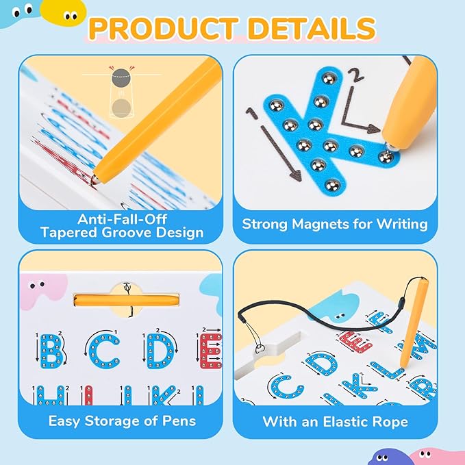 JoyCat Magnetic Letter Tracing Board, 2-in-1 Double-Sided ABC Magnets for Kids Ages 3-5, Uppercase & Lowercase Letter Writing Practice - Preschool Learning Toys, Road Trip Car Activities for Toddlers