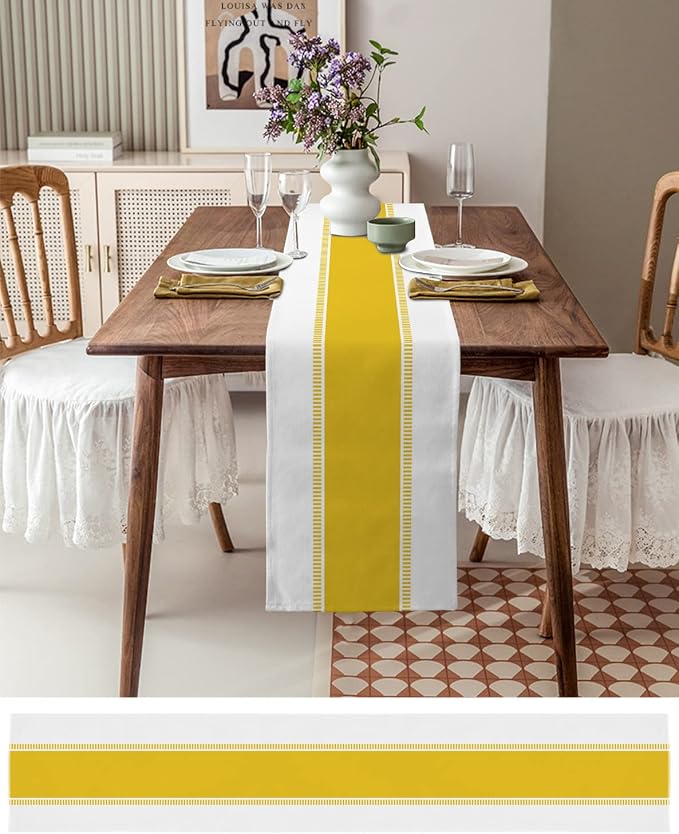 Yellow Table Runners 120 inches Long, Modern Stripes Table Runner Farmhouse - Image 3