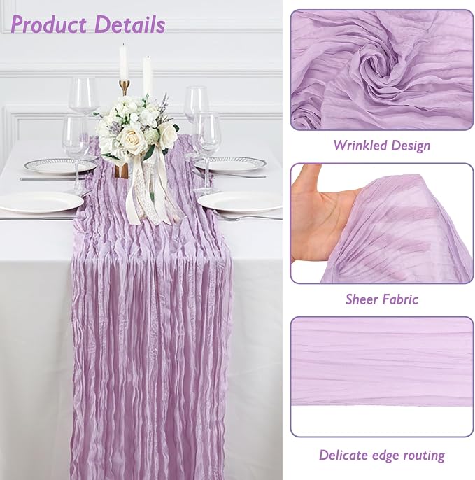 6 Pack Lilac Purple Cheesecloth Table Runner 120 Inch Boho Wedding Decor | - Image 3