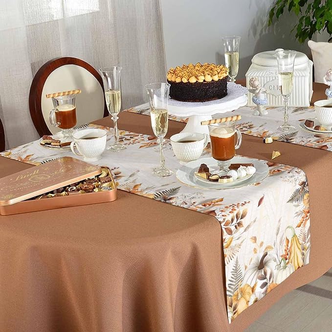 White Golden-Yellow Pumpkin Fall Table Runner 60 Inches Long, Thanksgiving - Image 5