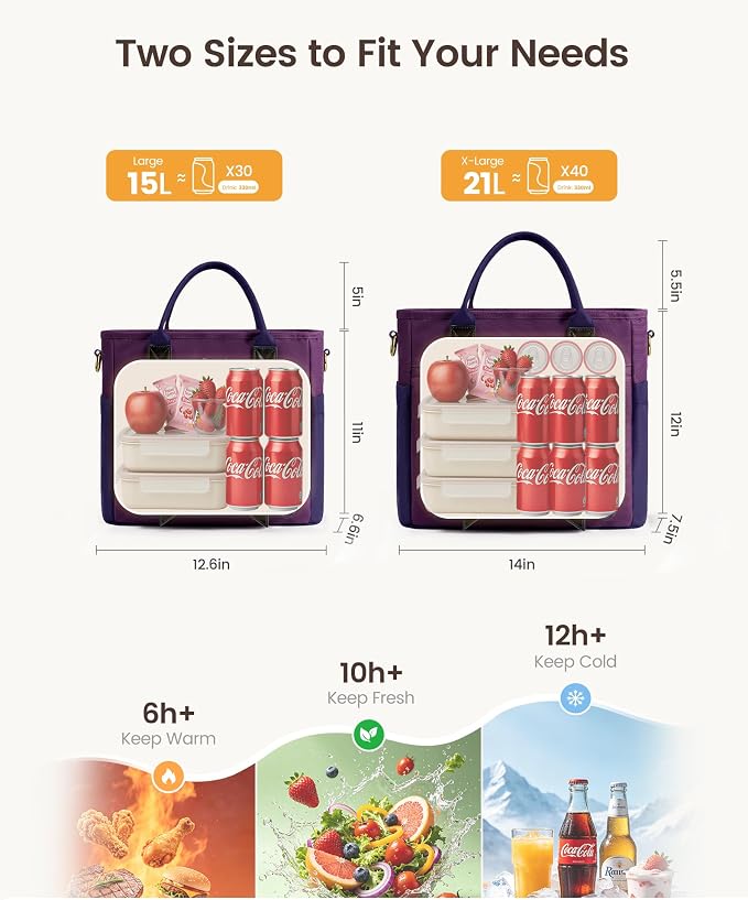 LOVEVOOK Insulated Lunch Bag Women, 21L X-Large Lunch Cooler Bag Lunch Tote | - Image 6