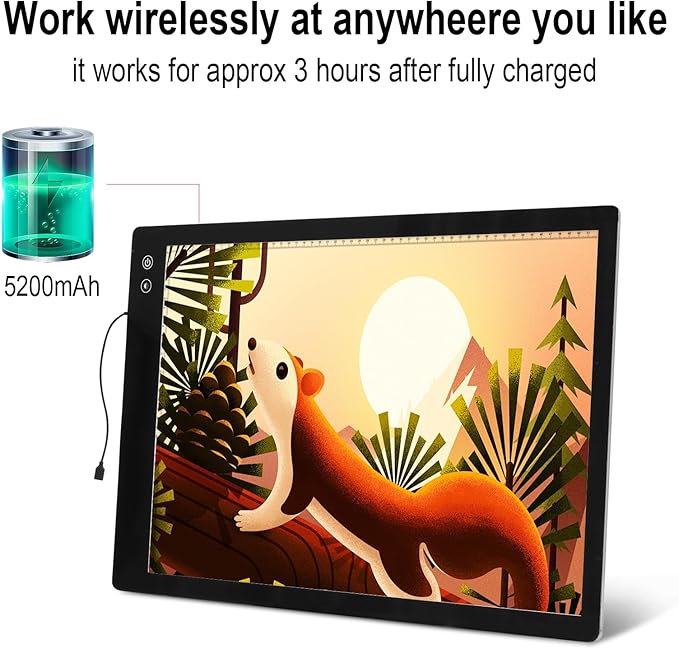 KOBAIBAN Rechargeable Large A2 Tracing Light Pad, 3 Colors Light Mode Diamond Painting Cordless Light Board, 6-Level/Stepless Adjusted Brightness Wireless Artist Light Box Copy Table for Designing