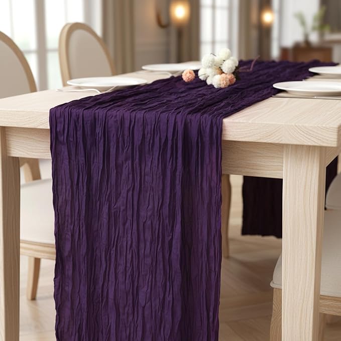 8 Pack Purple Cheesecloth Table Runner 120 Inch Boho Wedding Decor | - Image 7