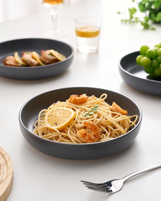 famiware Milkyway 33 oz Pasta Bowls Set of 6, Matte Dark Charcoal | Double - Image 7