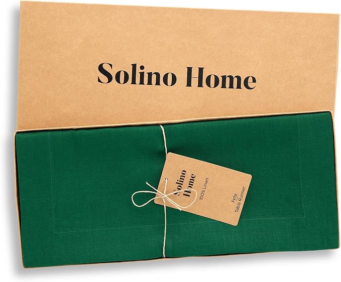 Solino Home 100% Pure Linen Table Runner Christmas Green, Fete 14 x 36 in | - Image 6