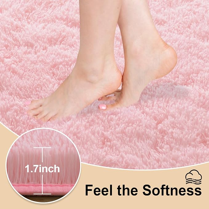 Mugorn Pink Fluffy Soft Rugs for Girls Bedroom, 3x5 Ft Small Shaggy Area Rugs - Image 4
