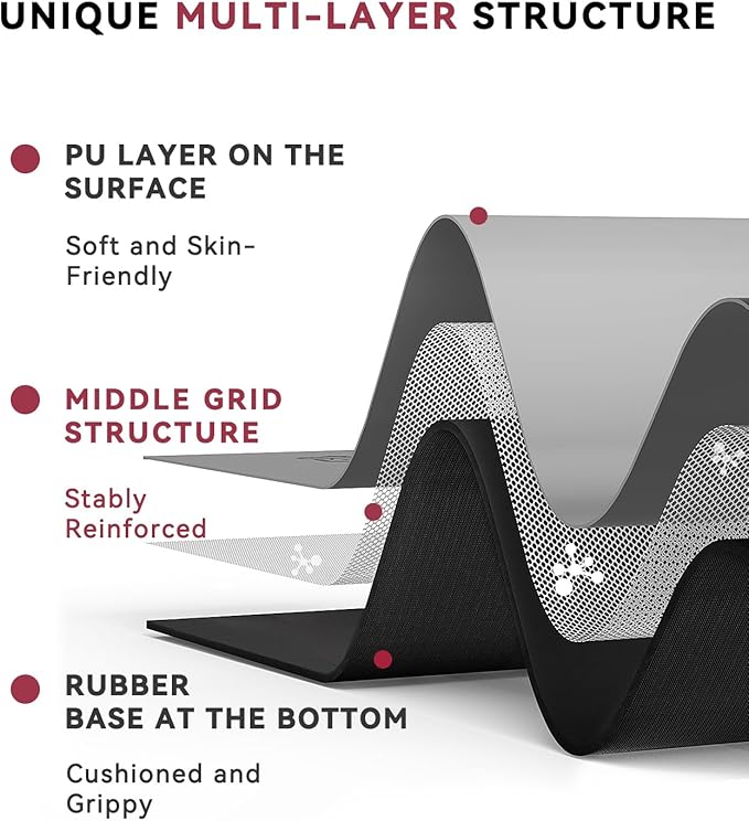 HAPBEAR Large Yoga Mat 72"x30" - 5mm Thick PU Top & Rubber Bottom - Non-Slip Wide Exercise Mat with Dual Layers - High Shock Absorption for Professional Yogis & Home Workouts - Bonus Oxford Bag Included