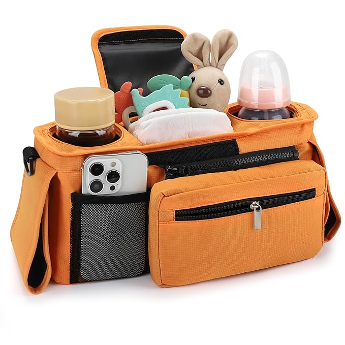 Accmor Universal Stroller Organizer with Insulated Cup Holder Detachable Phone Bag and Shoulder Strap,Stroller Bag Caddy Organizer Fits for Uppababy, Baby Jogger, Britax Strollers