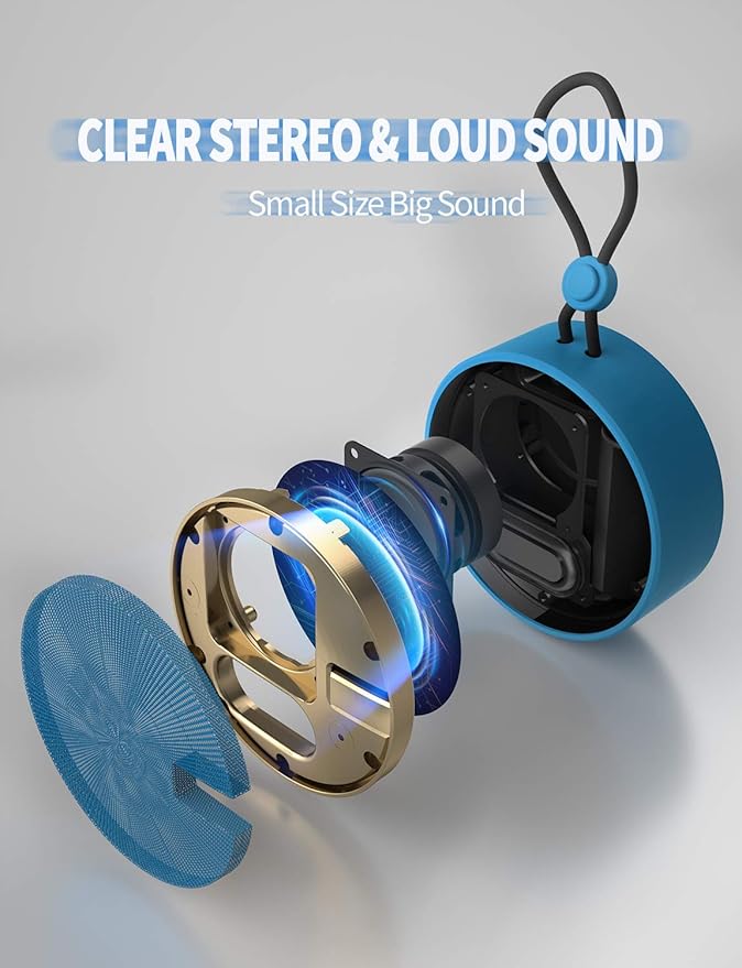 INSMY C12 IPX7 Waterproof Shower Bluetooth Speaker, Portable Small Speaker, Speakers Bluetooth Wireless Loud Clear Sound Support TF CSuard ction Cup for Outdoor Kayak Canoe Beach Gift (Navy)