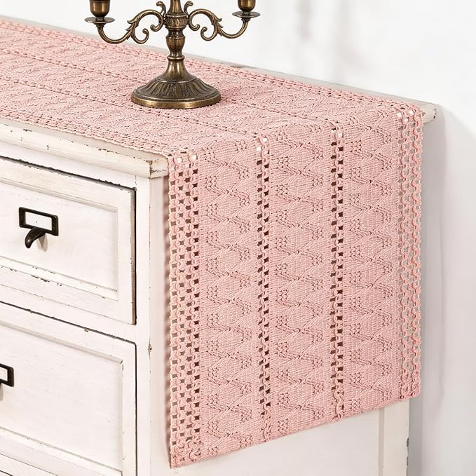 Pink Boho Table Runner Farmhouse Macrame Woven Table Runner 12x90 Inch | Small by MLMC