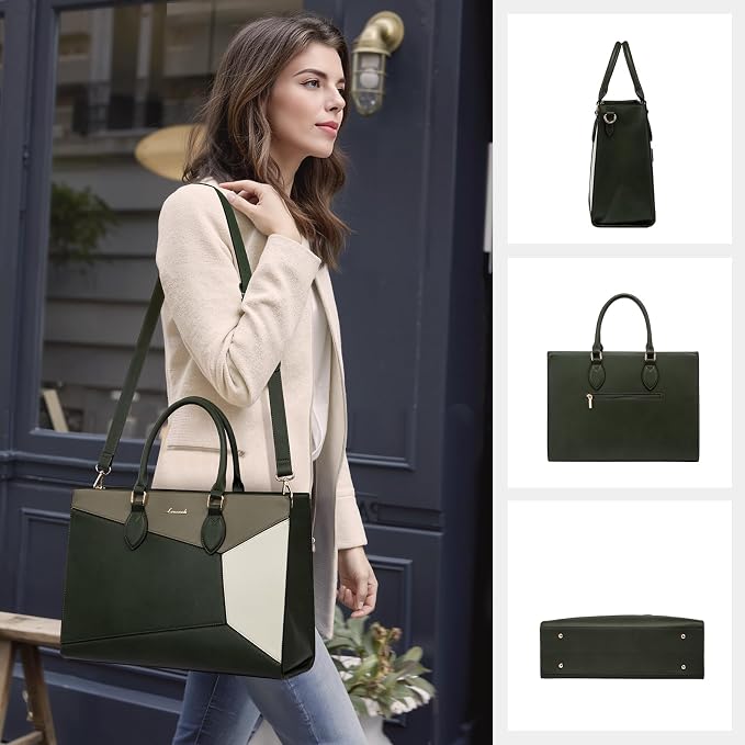 LOVEVOOK Laptop Bag for Women, 15.6 lnch Waterproof Lightweight Leather Tote Bag - Image 9