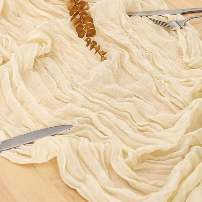 3 Pack Ivory Cream Cheesecloth Table Runner 120 Inch Boho Wedding Decor | - Image 6