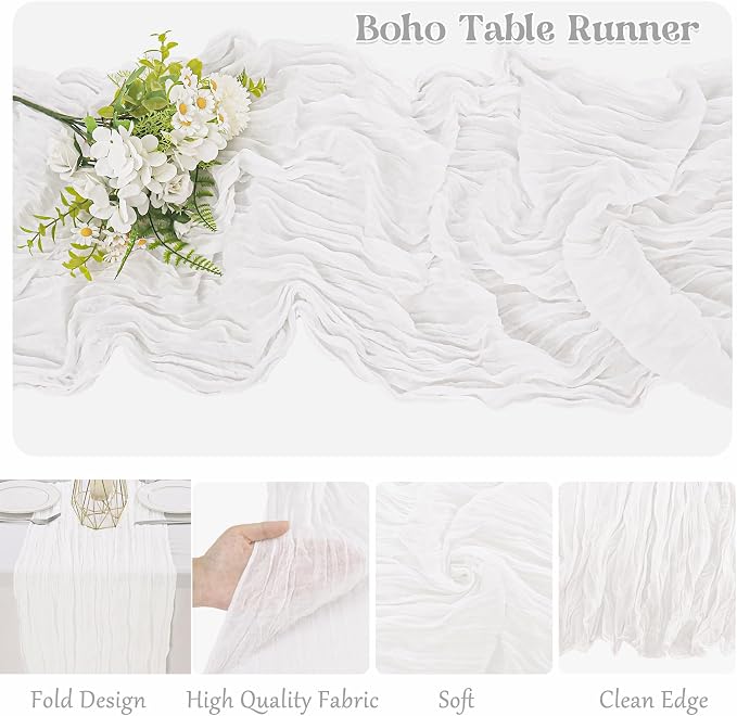 10 Pack White Cheesecloth Table Runner 10FT Boho Gauze Fabric Table Runner - Image 3