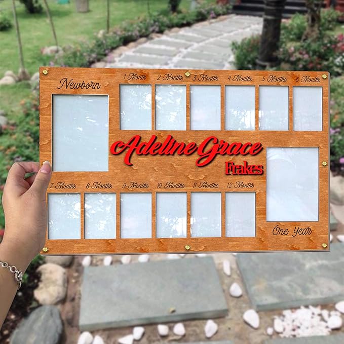 Personalized My First Year Photo Frame | 12 Months Picture Frame For Baby First Year | Displays Two 4x6 Photo and Twelve 2x3 Pictures | Birthday Party Decor Newborn Memory Keepsake, Style MP3