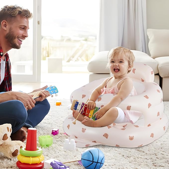 Inflatable Seat for Toddlers 3-36 Months, Built-in Air Pump, Summer Support Seat for Sitting Up, Shower Floor Seater