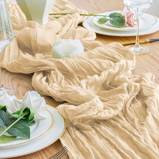 Cheesecloth Table Runner 10FT 3Pcs Sand Boho Gauze Rustic Sheer Runners | - Image 6
